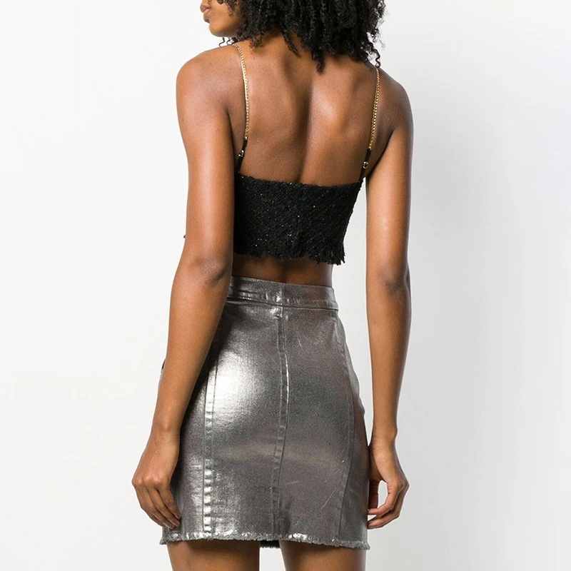 Комплект из двух предметов Для женщин твидовый комплект 2019 пикантные черные