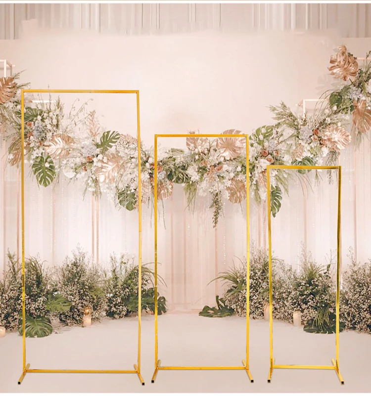 Arcos de pantalla de hierro forjado, accesorios de boda, marco decorativo cuadrado, flor Artificial de la boda, geometr&iacute;a chapada en oro-0