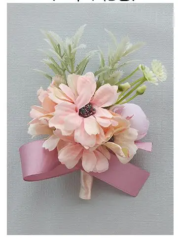 Boutonniere 2 Запястье бутоньерка мякоть розовая роза Маргаритка невесты браслет для невесты цветок на запястье жениха цветок брошь бутоньерки на выпускной - Цвет: Boutonniere 2
