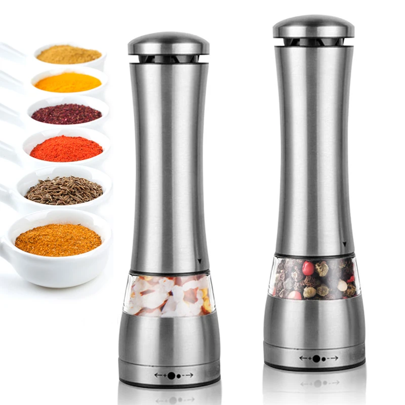 

Electric Salt And Pepper Grinder Automatic Stainless Steel Seasoning Spice Grinder Adjustable Coarseness Mills Kitchen Tools