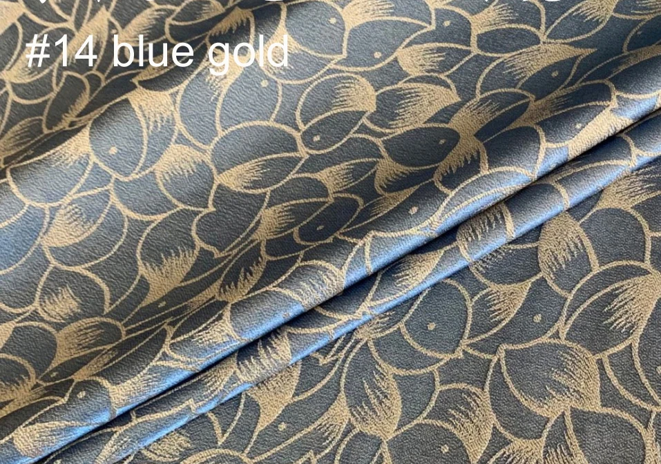 14 blue gold Тяжелый шелк материал лотоса жаккард шелковая ткань для платьев рубашки шелк вискоза - Цвет: 14 blue gold