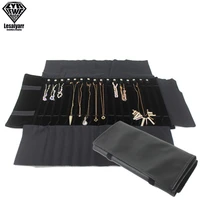 fashion black velvetpu leather jewelry roll bag pendant bracelet organizer storage pouch portable necklace display travel cases