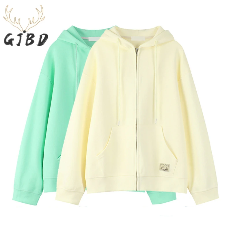Crewneck Sweatshirt New 2021 Autumn Womens Clothes Solid Color Zipper for Teens Korean Fashion Baggy Hoodie Vintage TOPs | Женская