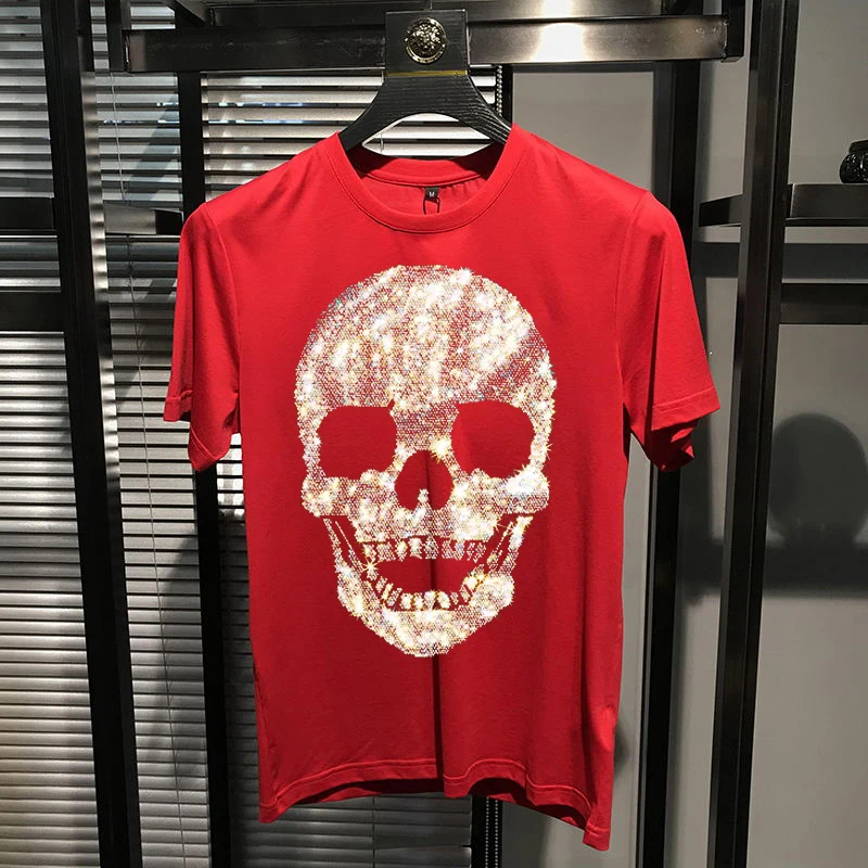 luxury brand self cultivation youth design summer mens t shirt skull o neck short sleeve top hot diamond personality free global shipping