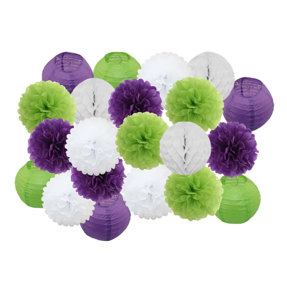 Purple Green Set Горячая распродажа 21 шт./компл. розовый набор круглых Бумага Фонари для маленьких девочек украшение для детей крещение вечерние декор висит Изделия из бумаги орнамент - Цвет: Purple Green Set