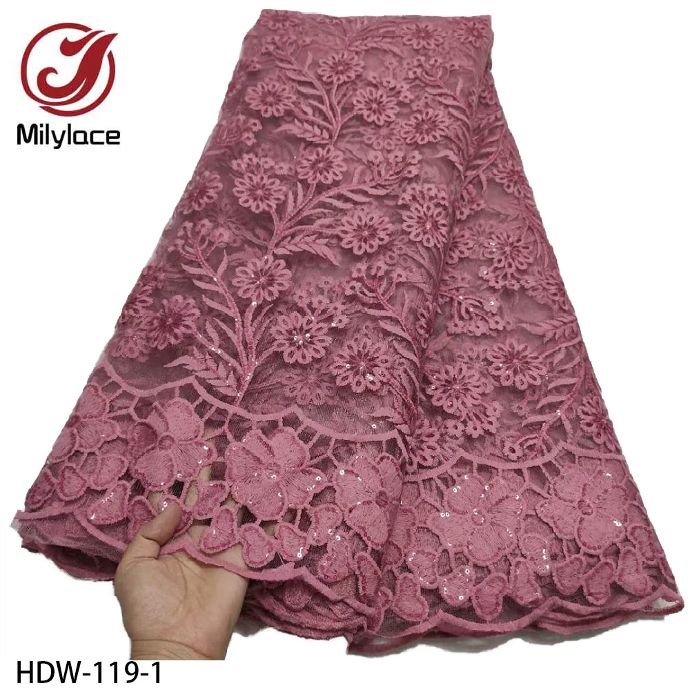 

African Tulle Lace Fabric Embroidery French Mesh Lace Fabric with Sequins Nigerian Tulle Lace for Party Dress HDW-119