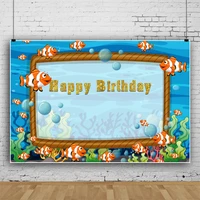 laeacco child birthday backdrop for photography coral aquatic plants fish blue sea poster baby portrait customized backgrounds