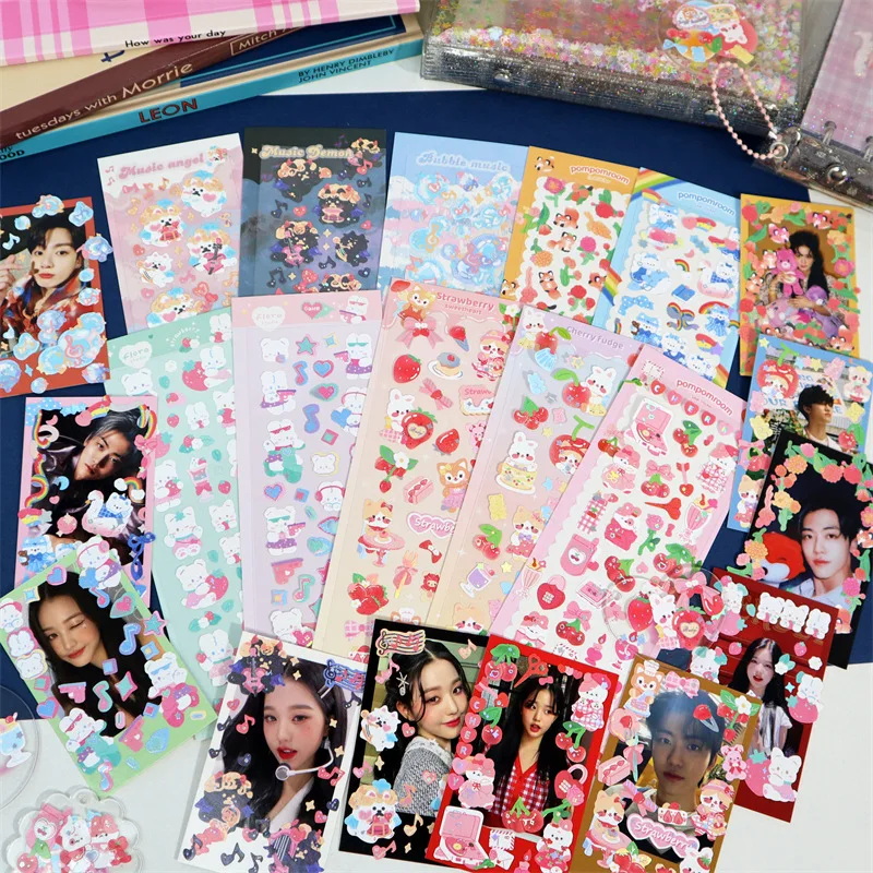 

Korean Cute Cartoon Animal Laser Sticker Flakes Idol Card Deco Scrapbooking DIY Material Decoration Kawaii Stationery Stickers