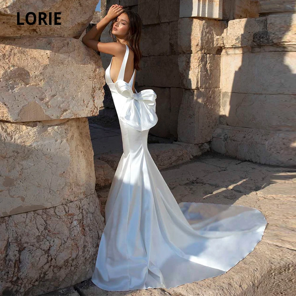 Сексуальные атласные свадебные платья LORIE с открытой спиной юбкой годе без