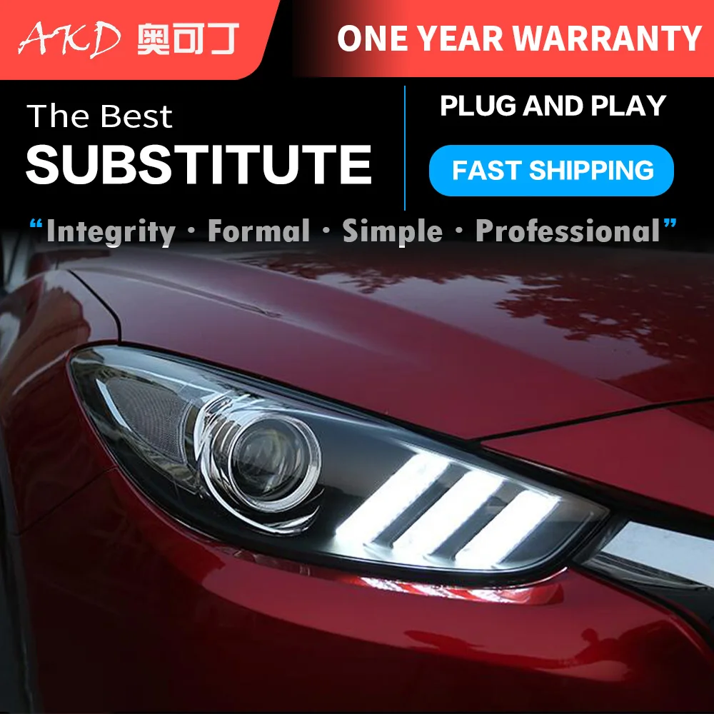 

AKD tuning cars Headlight For Mazda 3 Axela 2017-2019 mustang Headlights LED DRL Running lights Bi-Xenon Beam Fog angel eyes