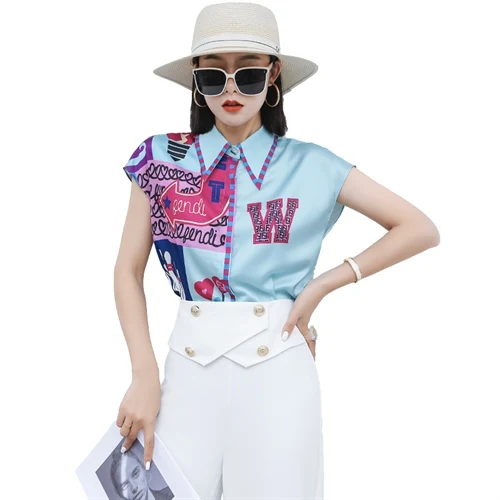 

New versatile 2021 summer new women's simple fashion temperament age reduction leisure comfortable printed shirt