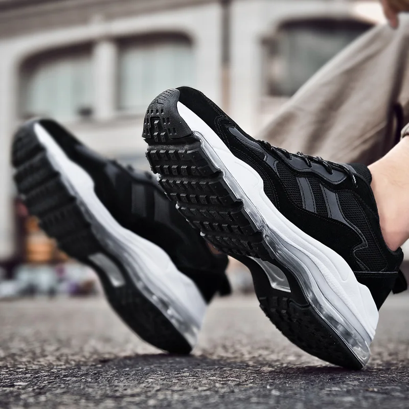 Мужские кроссовки для бега на воздушной подушке уличные черные Красные дышащая