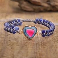 handmade natural stone heart charm bracelets women bohemia yoga string braided lover wrap bracelet jewelry men drop shipping