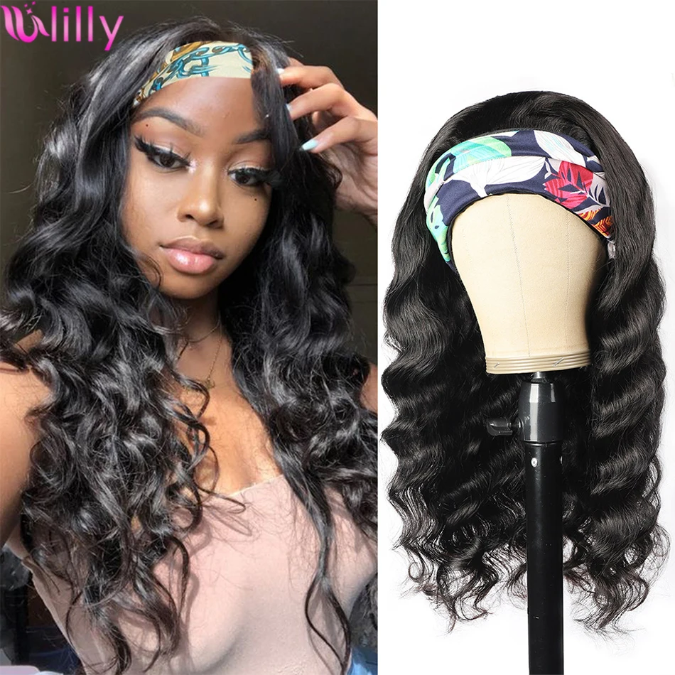 

Loose Wave Headband Wigs For Black Women Brazilian Remy Human Hair Wig Cheap Full Machine Made Scarf Wigs Natural Color