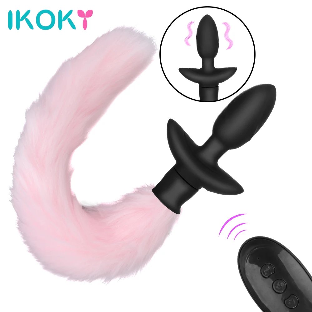 

IKOKY Fox Tail Anal Plug Vibrator Adult Game Remote Control Vibrating Butt Plug 10 Frequency Sex Toys For Couples Anus Dilator