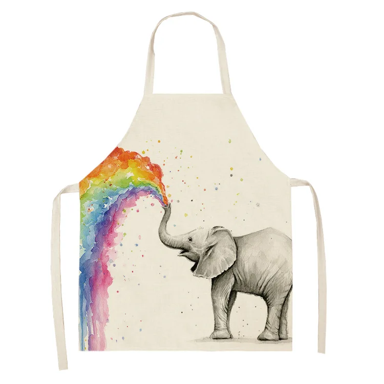 

Linen Elephant Oil Painting Theme Print Kitchen Aprons Unisex Dinner Party Cooking Bib Funny Pinafore Cleaning Apron 799