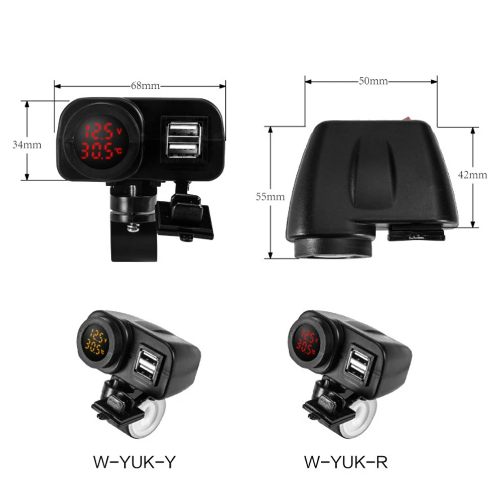 

Car Motorcycle Dual USB Charger 12V Motorcycle Handlebar Charger Voltage display temperature display USB charger for MobilePhone