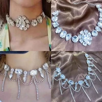 luxury geometric big water drop crystal choker necklace clavicle chain for women shiny rhinestone tassel large collar necklace