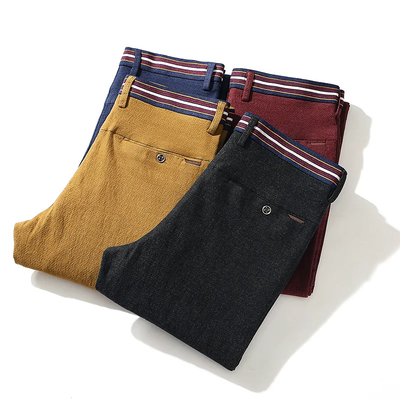 

Autumn brushed casual pants Men's mid-high waist Korean style slim straight long pants Youth stretch fashion business trousers40
