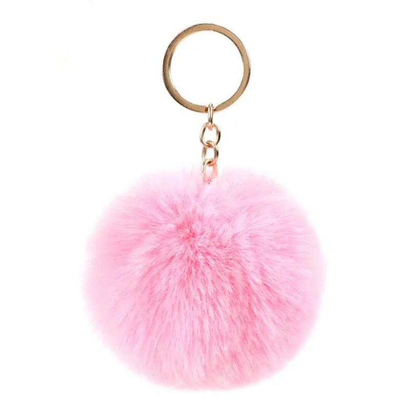 8cm Simple Pompom Fur ball Keychain Artificial Rabbit Fur Animal Key Chain For Woman Car Bag Accessories Key Ring 15 colors
