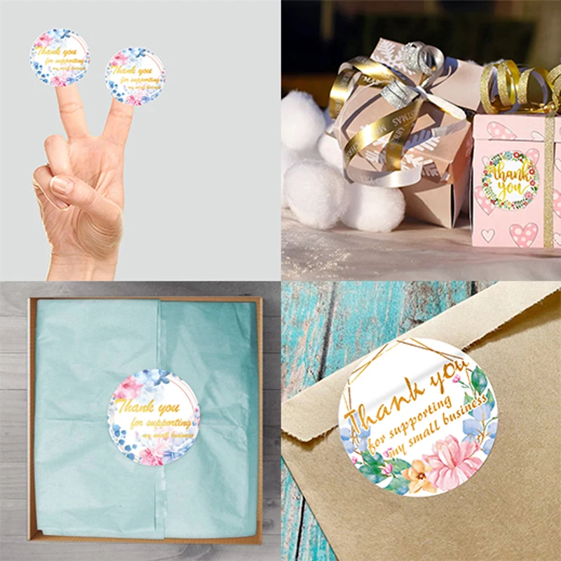 

500 Pcs/Roll Round Gold Foil Thanks Sticker For Small Business Supplies Baking Gift Box Package Seal Labels Scrapbooking Sticker