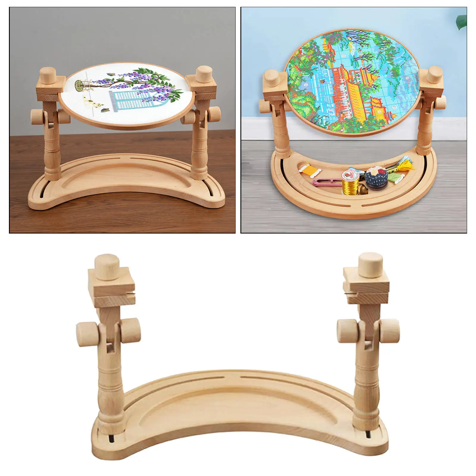 

Rotating Solid Wooden Needlework Work Table Rack Hands-free Tabletop Embroidery Rotating Sewing Holder