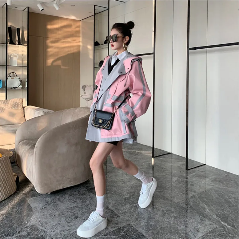 

High Quality Trench Coat For Woman 2020 New Fashion Designer Patchwork Female Loose Streetwear Chic Long Windbreaker Autumn