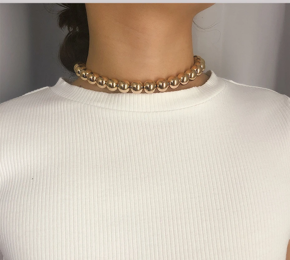 SHIXIN Punk CCB Bead Necklace for Women Gold/Silver Short Choker Necklace Fashion Simple Jewelry Checker Neck Collier Femme