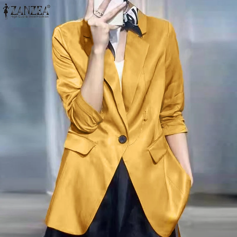 

Stylish Office Blazer Women Thin Solid Coats ZANZEA Casual Long Sleeve Outwears Female Tunic Autumn Single Button Overcoats Tops
