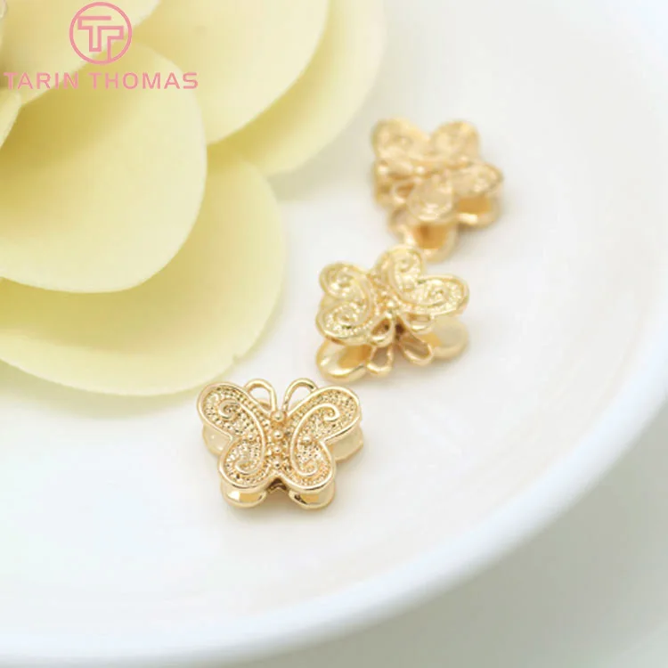 4 шт. 11x13 мм 24K цвета шампанского позолоченные латунные бусины разделители с