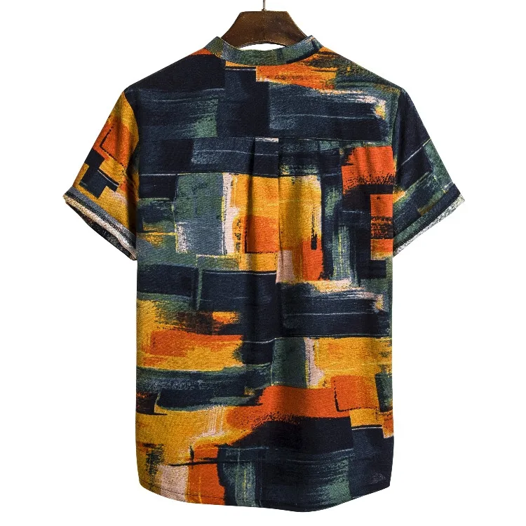 Feitong Patchwork Shirt Men Short Sleeve Summer Tops Hawaiian Beach Flower For Asian Size Button Pullover Male | Мужская одежда