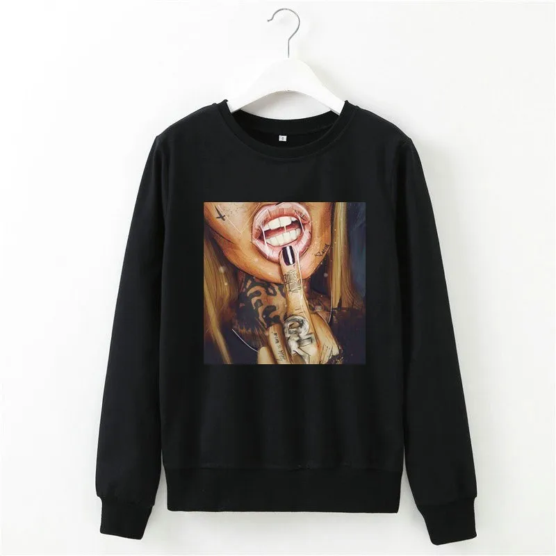 White Sweatshirt Women Red Black Autumn Winter Clothes 2021 Long Sleeve Characters Sweetshirt Hiver Femme Ropa Juvenil Mujer