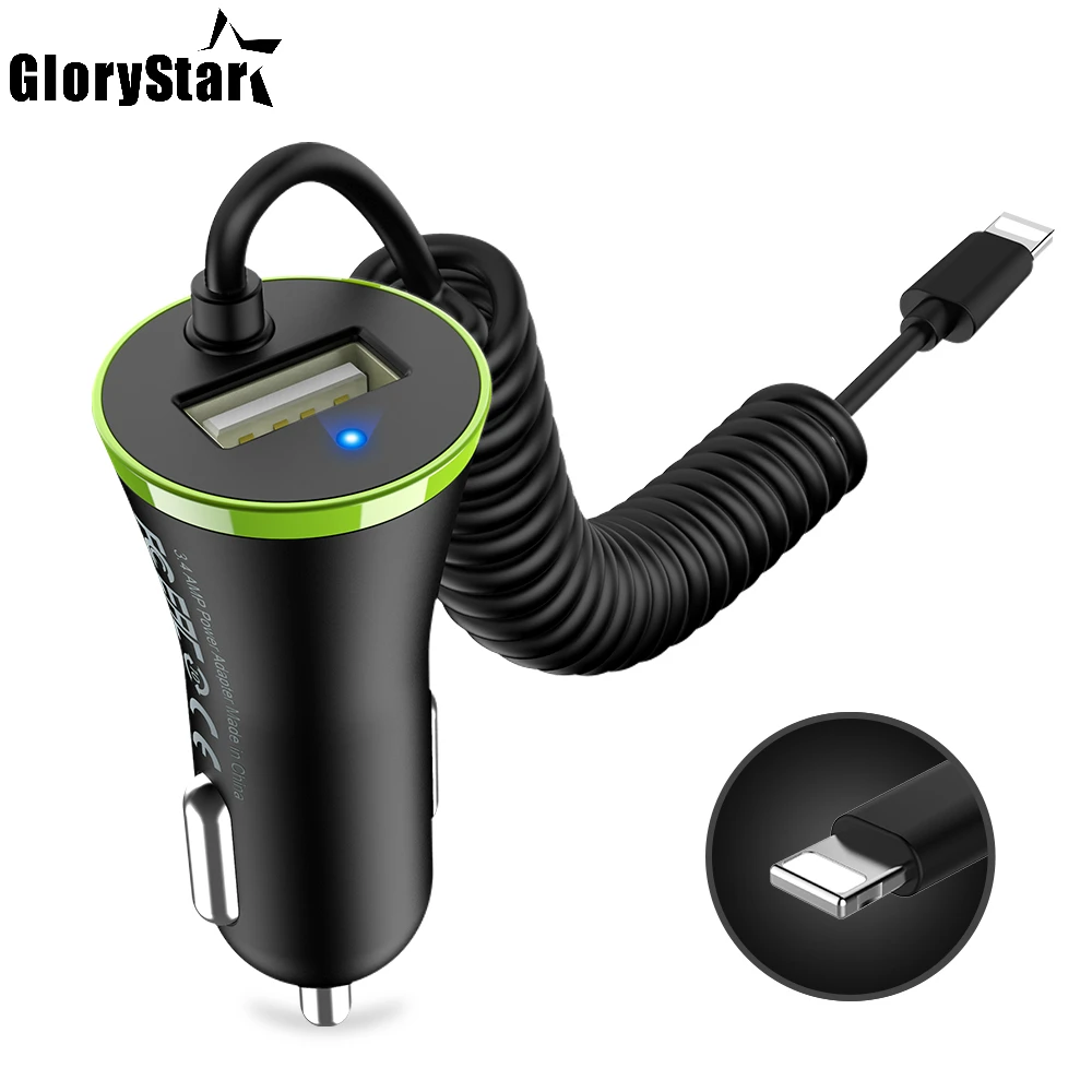 Универсальное автомобильное зарядное устройство с кабелем для iPhone X 8 Plus usb порт