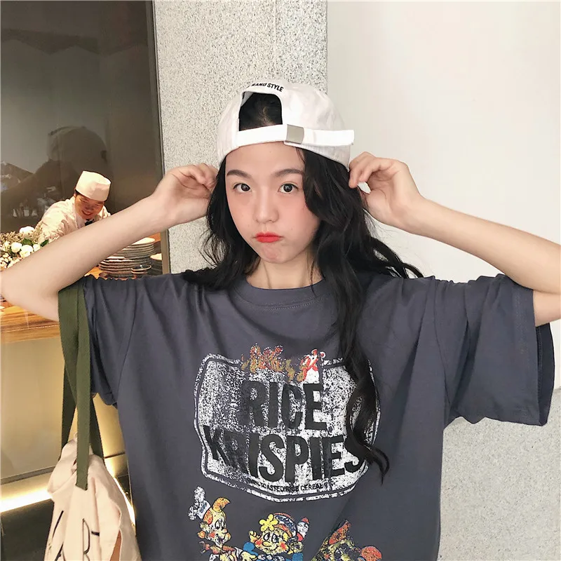 

Harajuku Letter Print Loose Casual T-shirt Women's T-shirts Tops Japanese Kawaii Female Korean Ladies Ulzzang Clothes For Women