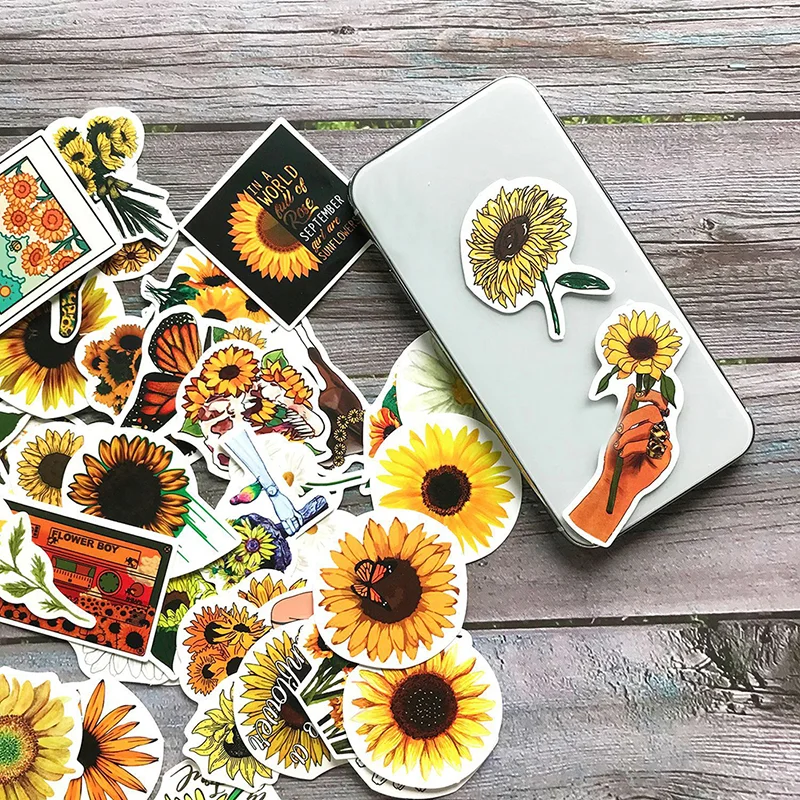 

50pcs Flower Stickers Notebooks Stationery Scrapbooking Craft Supplies Stickers Stationery, Scrapbook