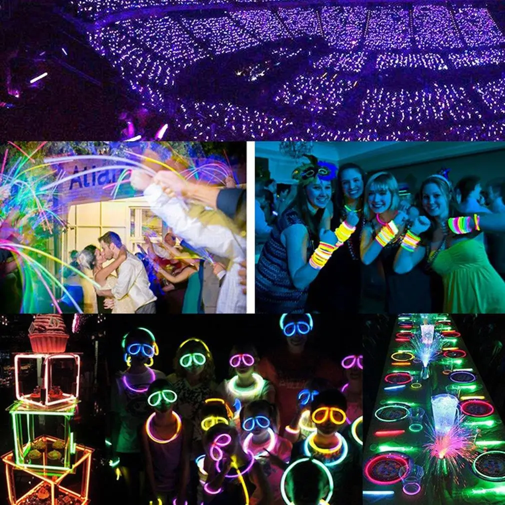 

100 Pcs Glow Sticks Bright Colorful Light Stick Party Fluorescent DIY Necklace Bracelet Neon Event Wedding Concert Glow Sticks
