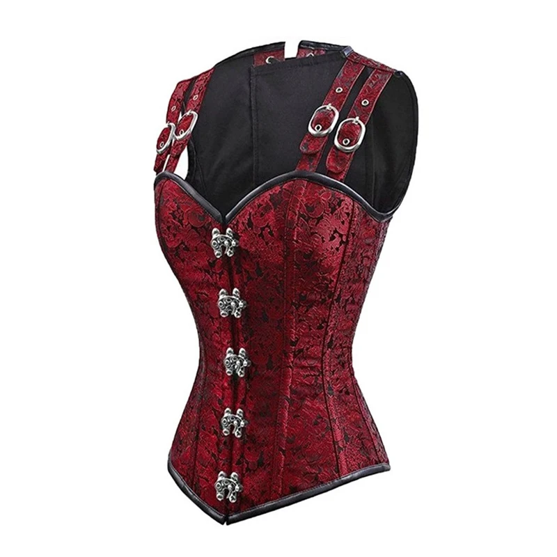 AIRGRACIAS Gothic Retro Corset Palace Black Lace-up Sleeveless 12 Steel Bone Double Buckle Chain Buckle Belly Small Waist Corset