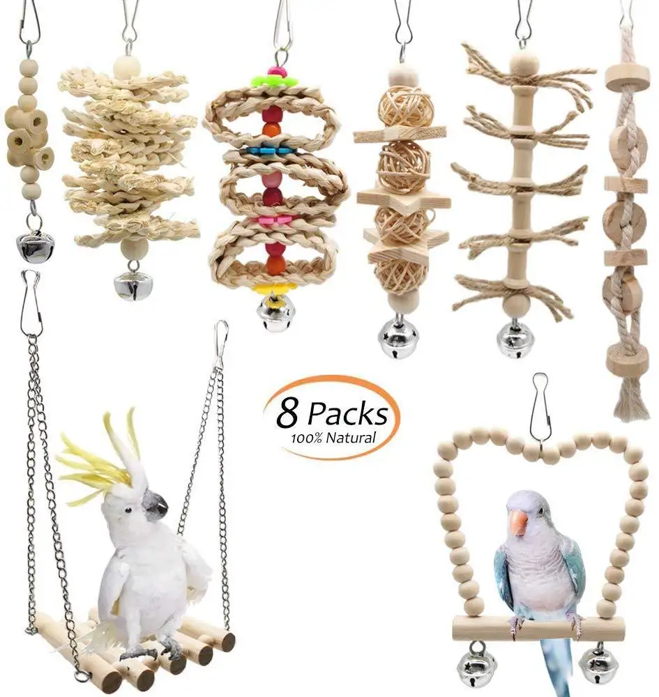 Brinquedos de Brinquedo do Animal Papagaio Mordida Estimação Pássaro Acessórios Gaiola 8 Pçs 1 Conjunto