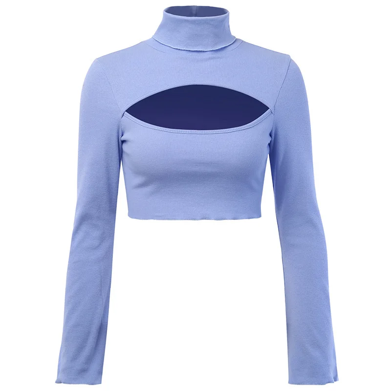 

Zoulv Spring Knitted Pullover Sexy Hollow Breastless Top Temperament Commuter Horn Long Sleeve High Neck T-shirt Woman Aesthetic