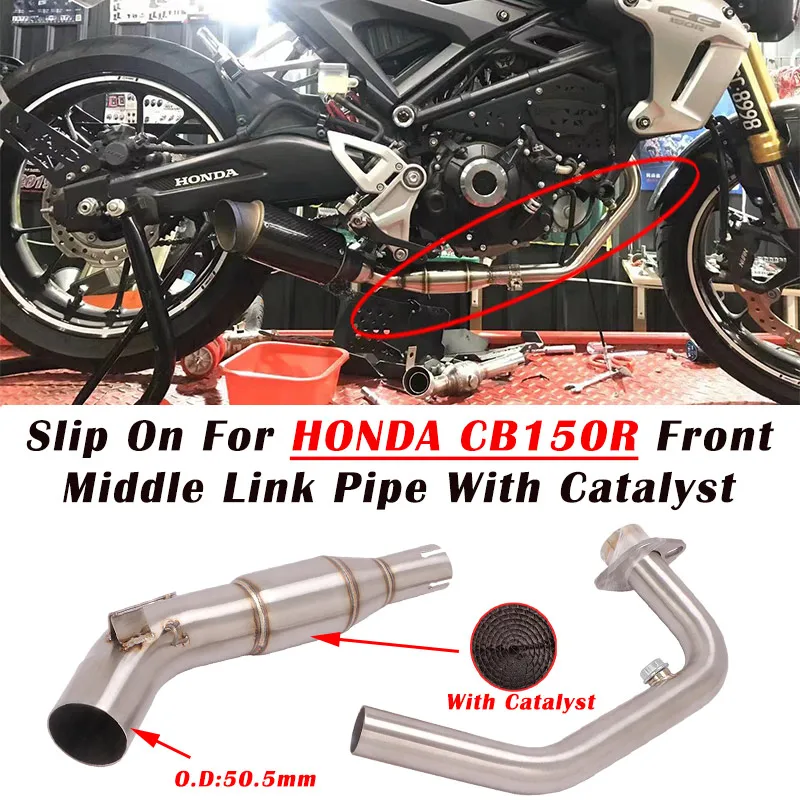 

51mm Motorcycle Exhaust Muffler Escape Modified Stainless Steel Slip On For Hond CB150R Front Middle Link Pipe With Catalyst