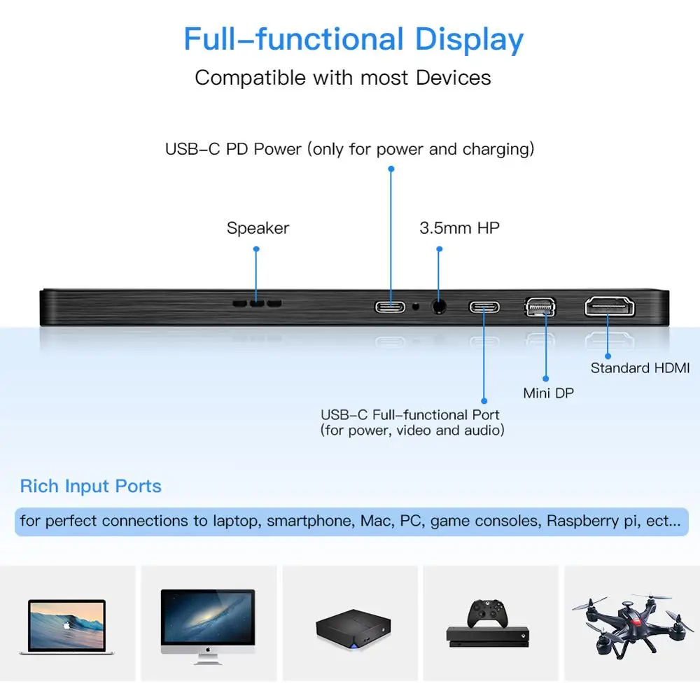 구매 Eyoyo-EM13Q 13.3 인치 IPS 스크린 3840X2160 UHD 휴대용 모니터, 맥북 PC PS4 Xbox 스위치 LCD 4K HDMI DP 모니터 게이머 디스플레이