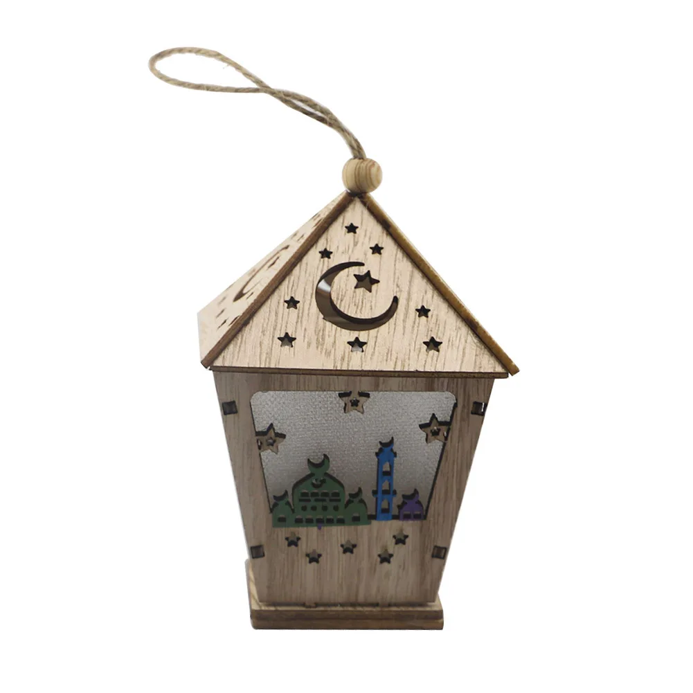 

Hanging LED Wooden Moon House Lamps Ramadan Festive Art Pendant Lights Ramadan Festival Home Living Room Decoration