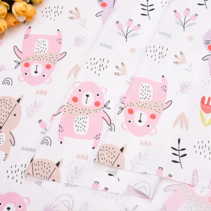 

100% Cotton Fabric Pink Bear Patchwork Cotton Fabric DIY Craft Supply Sewing Quilting Fat Quarters Material For Baby & Child