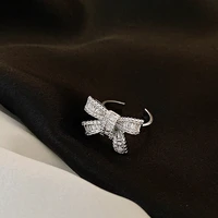 2021 bowknot design open rings girl silver color bow knot bling zircon stone rings for women fashion wedding engagement jewelry