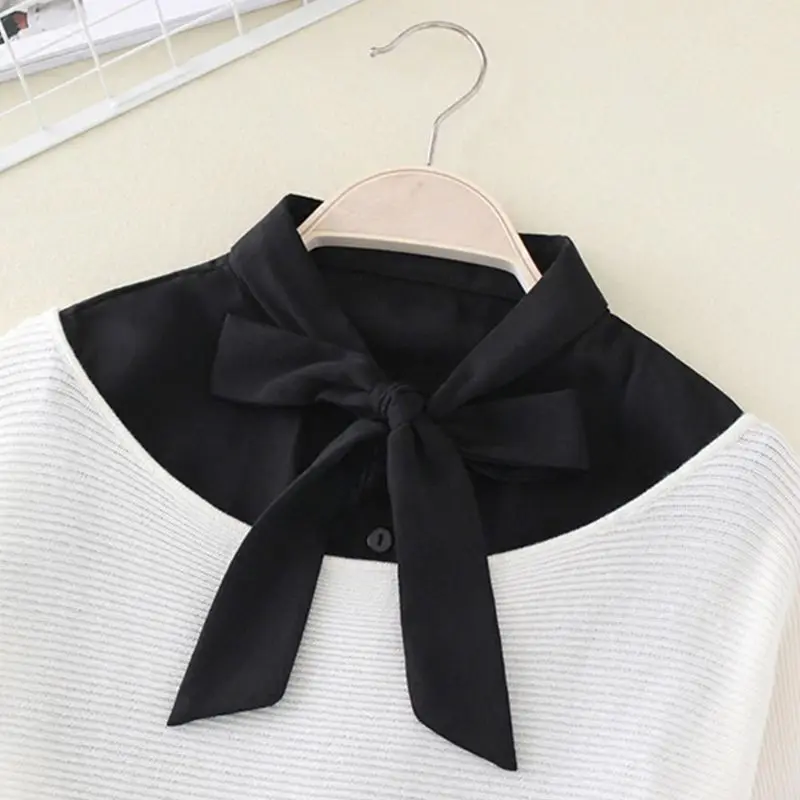 

Women New Bow Collar Shirt Fake Collar Tie Vintage Detachable Collar False Collar Lapel Blouse Top Women Clothes Accessories