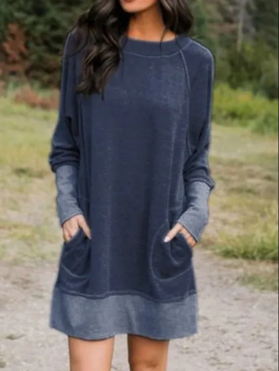 

Women Loose Wine Brown Stitching Sweater Dress Long Sleeve Manga Larga Vestidos Mujer Autumn De Casual Robe Midi Streetwear 2022