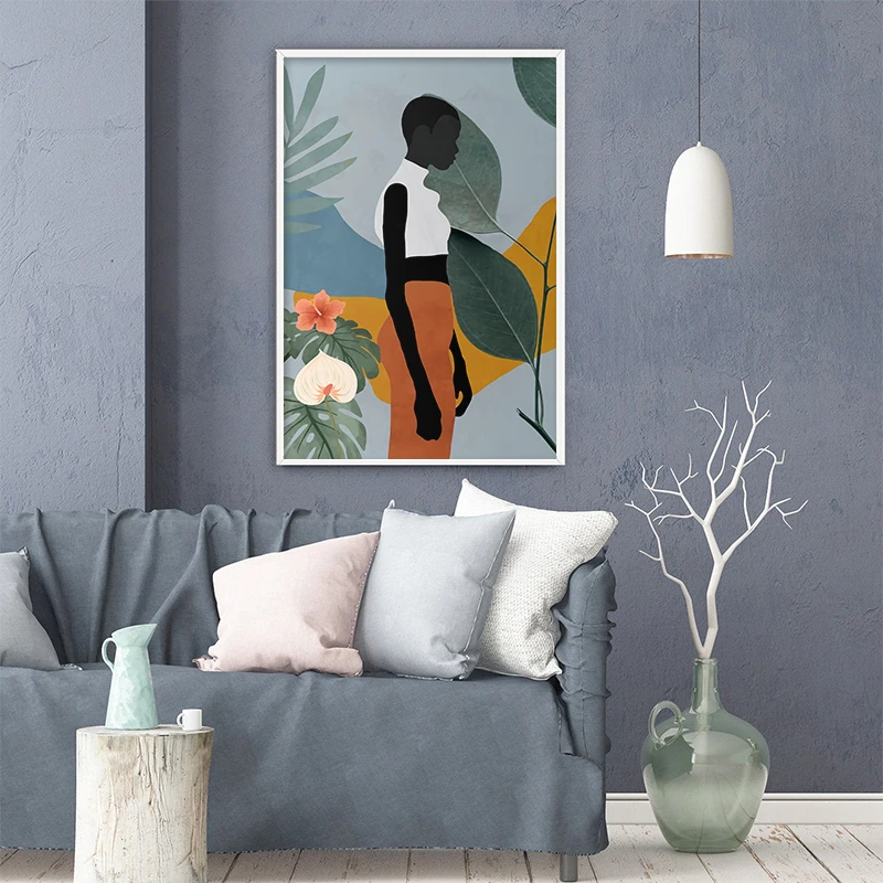 

Geometric Abstract Canvas painting Scandinavian Poster and Prints Vintage Girl Wall Art Pictures for Living Room Kitchen Decor