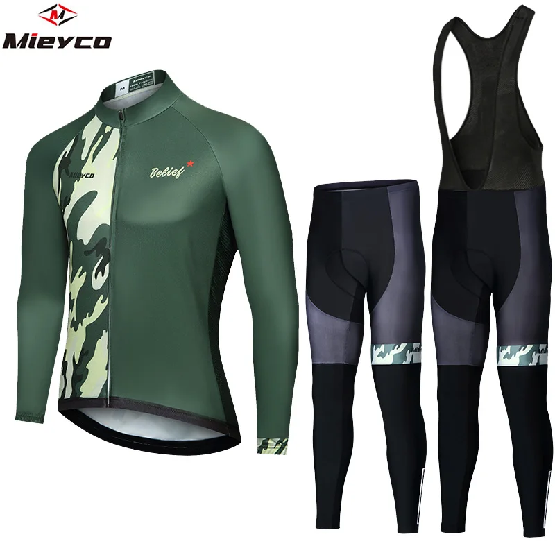 

Men's Long Sleeve Cycling Jersey Set Bib Pant Ropa Ciclismo Bicycle Clothing Jacket MTB Bike Jersey Uniform Men Clothes 20D Gel