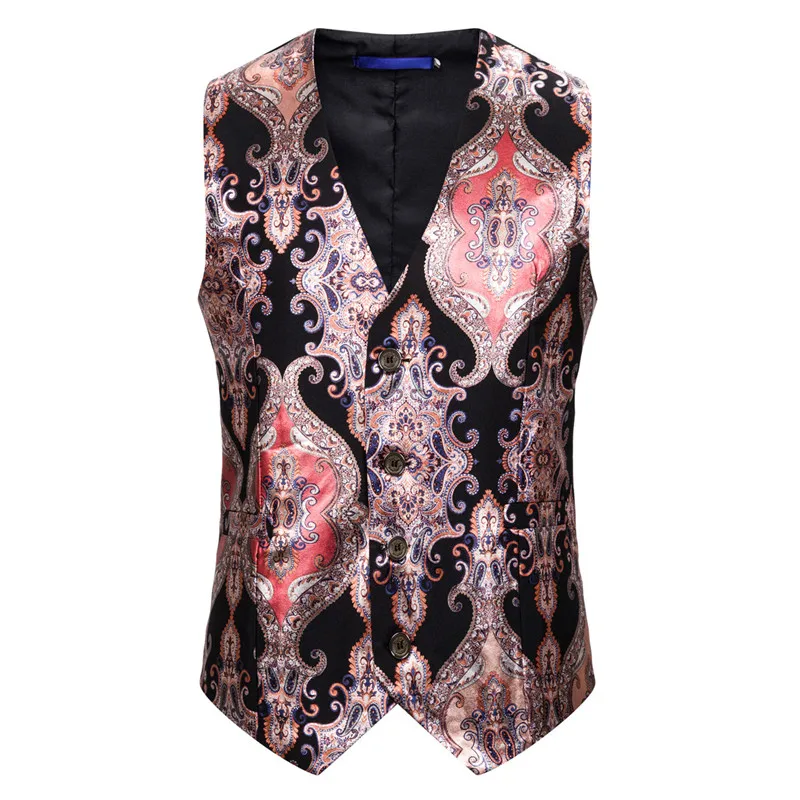 

Steampunk Men Suit Waistcoat Luxury Brand Palace Style Floral Print Night Club Prom Slim Wedding Formal Vest Gilet Costume Homme