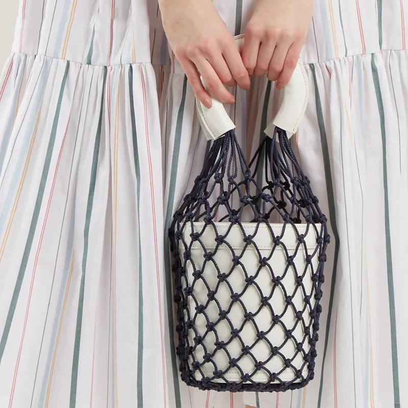 

Aaby 2021 New Fashion Ladies Hangbag With PU Leather High Quality PU Handle String Bag Cotton Rope Rattan Summer Bags For Women